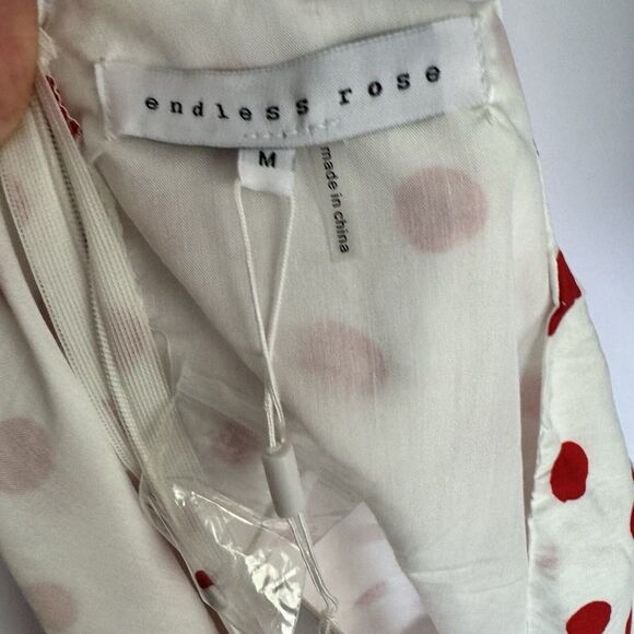 Revolve Endless Rose Puff Sleeve Ruffle Dress White Red Polka Dot Women’s Size M - Picture 7 of 7